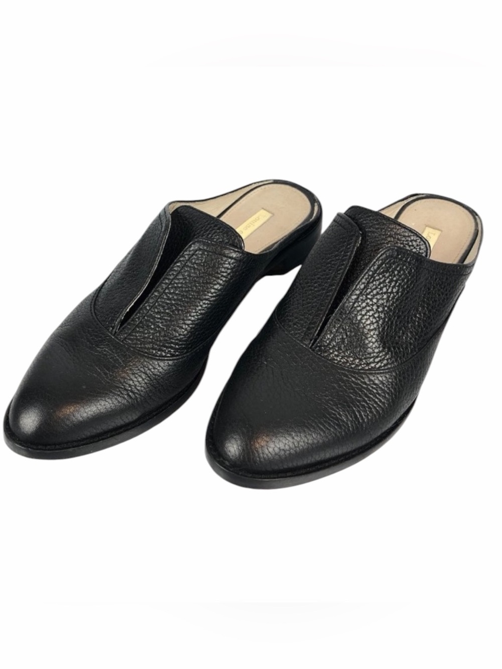 Louise et Cie Freyda Pebbled Black Leather Mule Clog Loafer Classic Preppy
